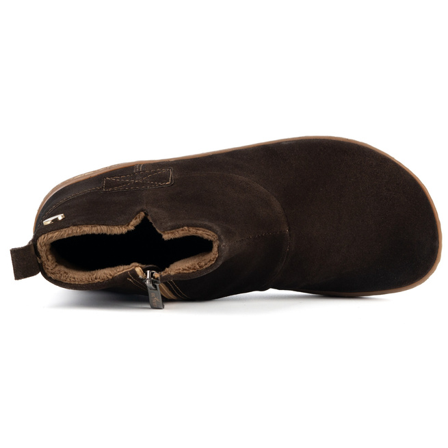 Buty damskie zimowe barefoot skórzane Z-B07 brązowe welurowe na zamek