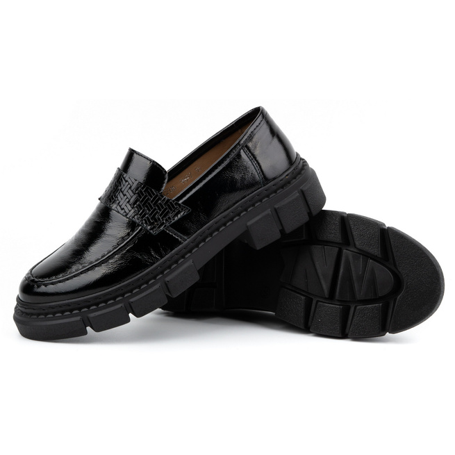 Dámské kožené nazouvací polobotky 0706 černé s tlustou podrážkou