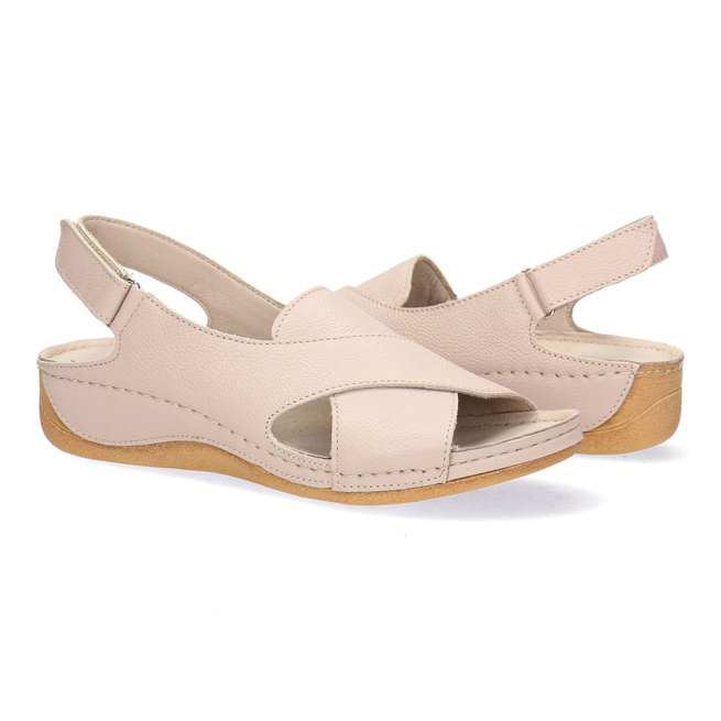 Dámské robustní kožené sandály na suchý zip Pollonus vanilla verona 5-1628-001