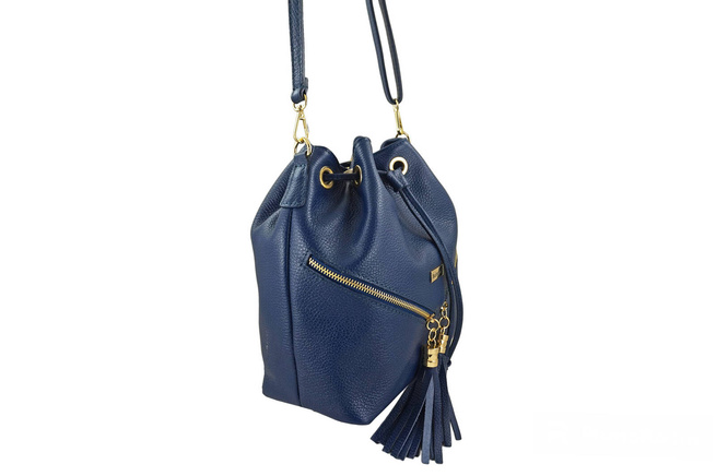 Torebka damska - worek z frędzlami - Granatowa jasna