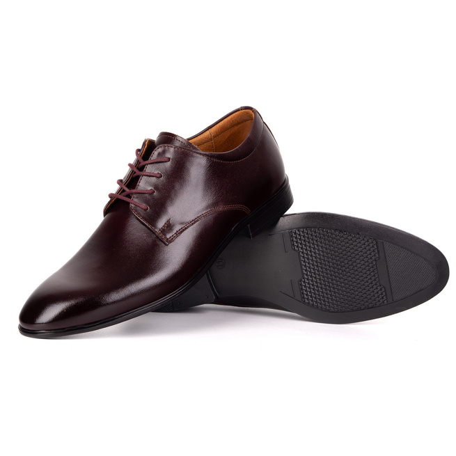 Buty męskie skórzane wizytowe Olivier 484 bordowe – klasyczne półbuty derby