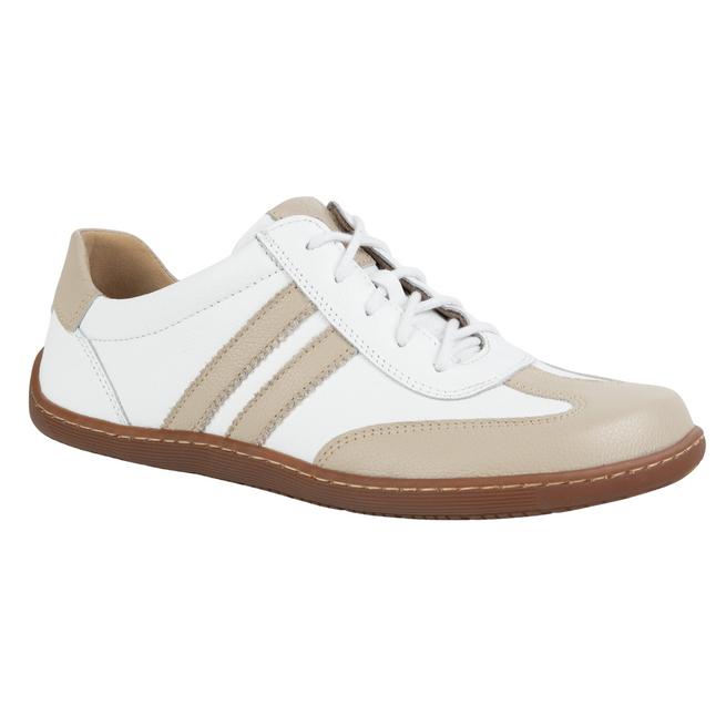 Buty BAREFOOT damskie skórzane minimalistyczne 1287 białe z beżem sneakersy