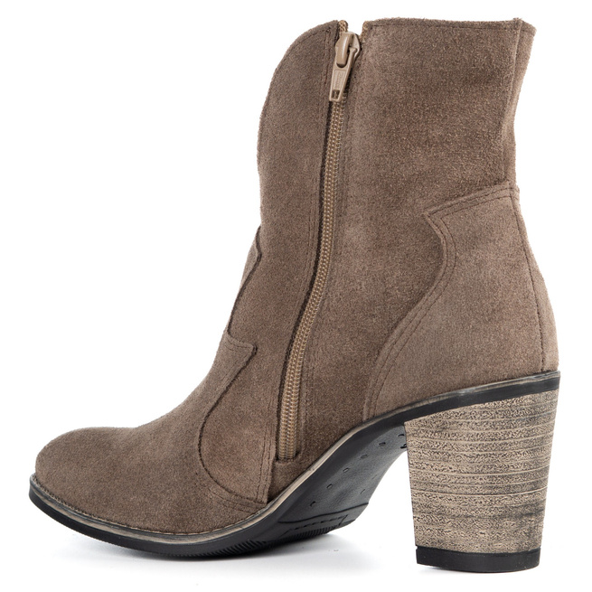 Botki na obcasie skórzane stylowe z zamkiem LUCY beżowe ziemia