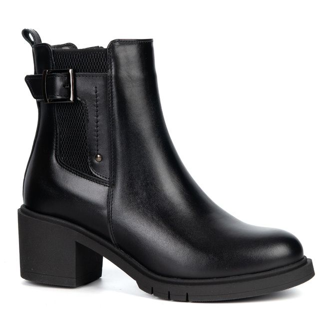 Dámské kožené kozačky 405BB na podpatku černé