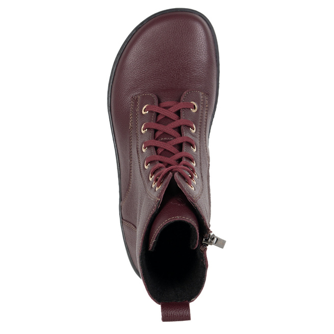 Buty damskie barefoot zimowe skórzane Olivier Liv 1303 ocieplane bordowe