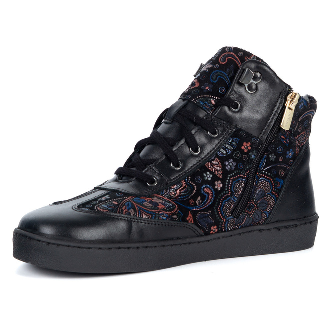 Buty BAREFOOT damskie zimowe 201MP ocieplane skórzane czarne we wzory