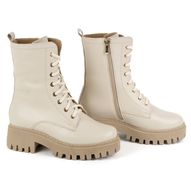 Dámské zateplené kožené boty 401BB pea beige