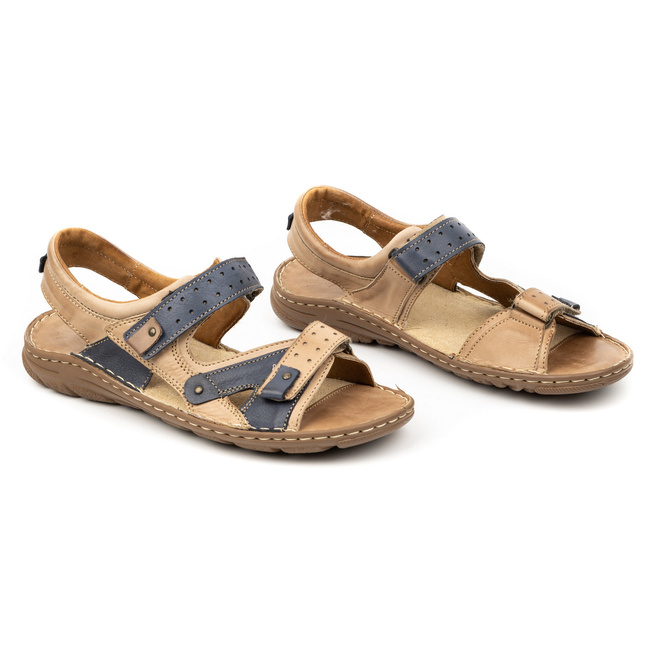 Pánské kožené sandály na suchý zip 947Ł beige