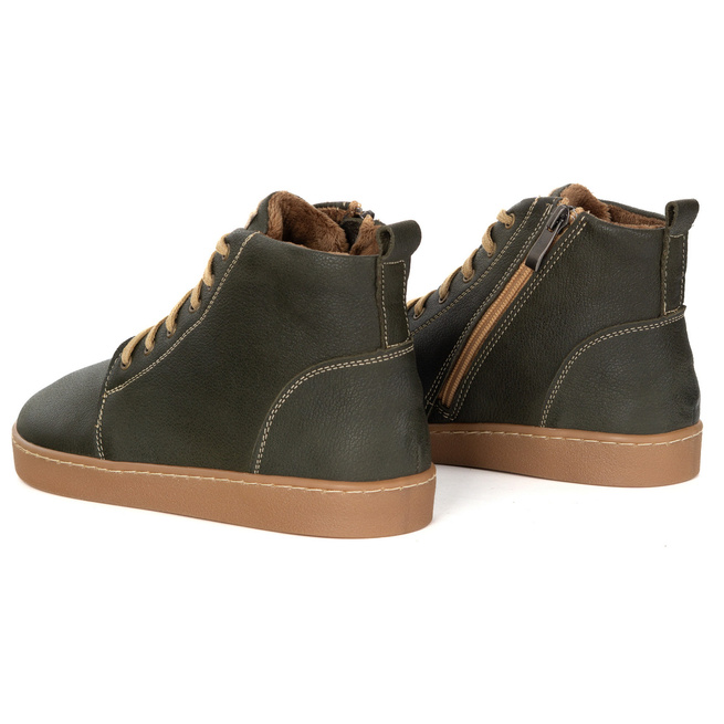 Dámské kožené zimní boty barefoot Z-B04 olive