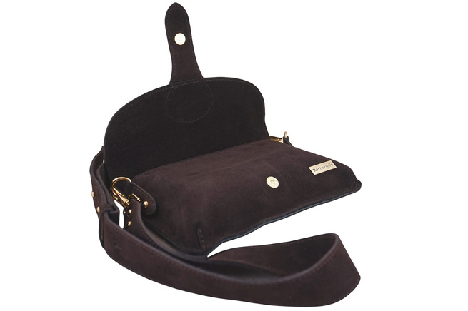 Semišová poštovní taška se širokým popruhem - Hnědá tmavá