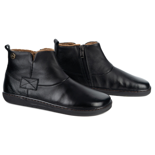 Buty damskie zimowe barefoot skórzane Z-B07 czarne licowe na zamek