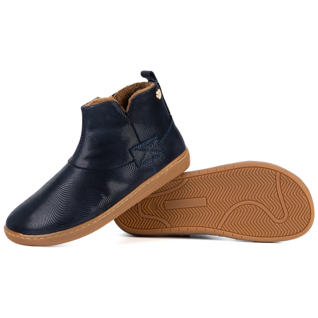 Buty damskie zimowe barefoot skórzane Z-B07 GRANATOWE niebieska fala na zamek