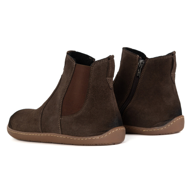 Damskie buty barefoot sztyblety z zamkiem ocieplane 1263 brązowe welur
