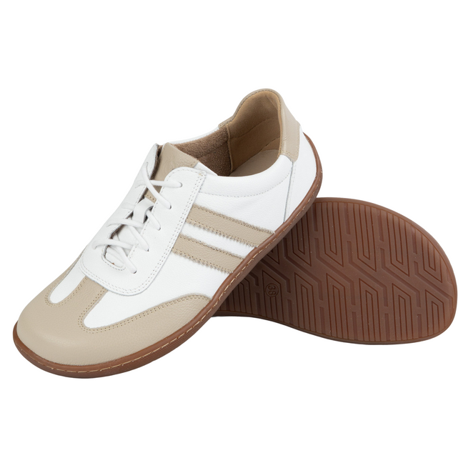 Buty BAREFOOT damskie skórzane minimalistyczne 1287 białe z beżem sneakersy