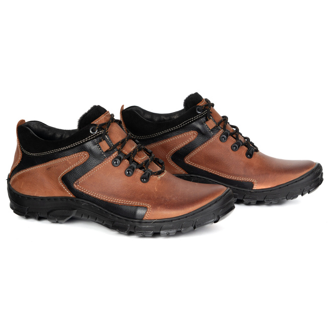 Buty trekkingowe męskie zimowe ocieplane skórzane 905KOM ceglane