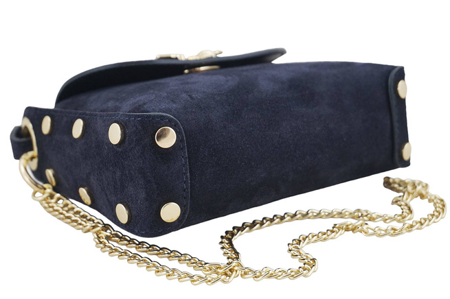 Semišová kabelka se zlatými doplňky - tmavě modrá