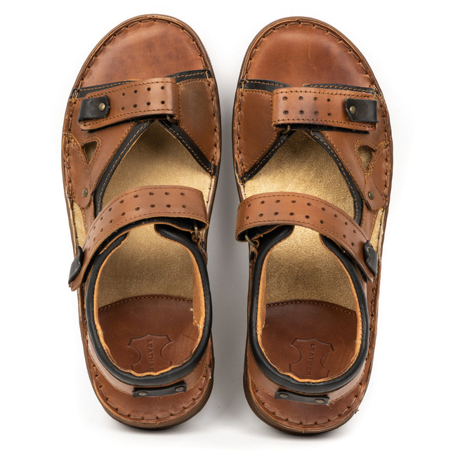 Pánské kožené sandály na suchý zip 947Ł hnědé