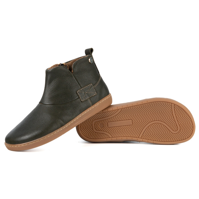 Dámské zimní boty barefoot kožené na zip Z-B07 olivové