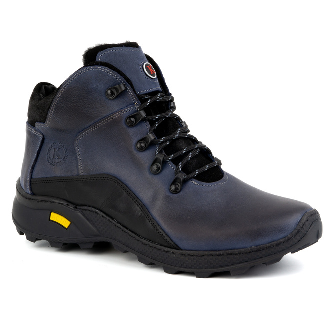 Pánské zimní kožené boty 903K navy blue