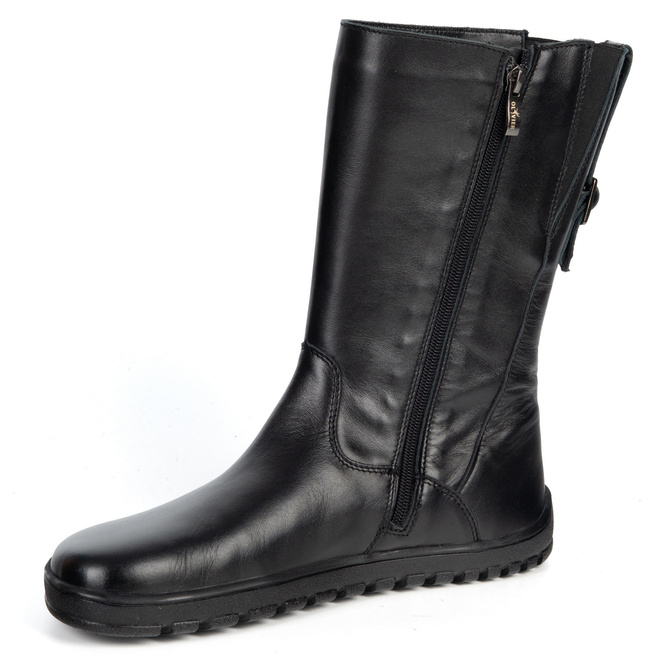 Kozaki barefoot Vivian skórzane do połowy łydki zimowa podeszwa zero drop czarne licowe