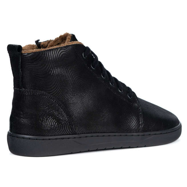Damskie buty barefoot zimowe skórzane ZB04 ocieplane obuwie minimalistyczne czarne fala