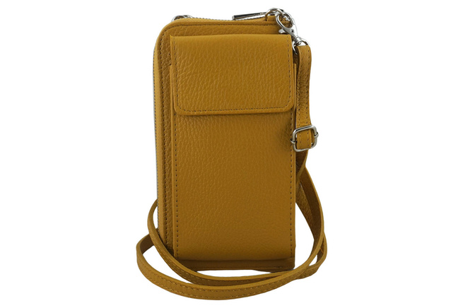 Peněženka / pouzdro na telefon z přírodní kůže - tmavě žlutá