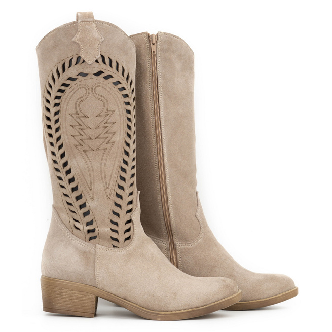 Dámské prolamované kožené boty Carla beige