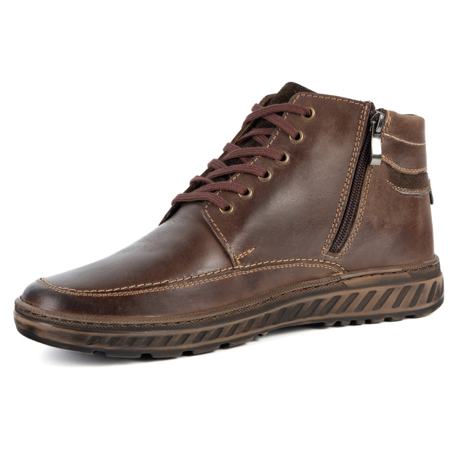 Trzewiki męskie ocieplane 964 K-38 brązowe skórzane wiązane na zamek
