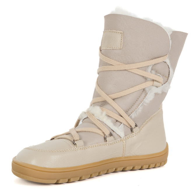 Botki damskie BAREFOOT skórzane 1802 beżowe+naturalny baran