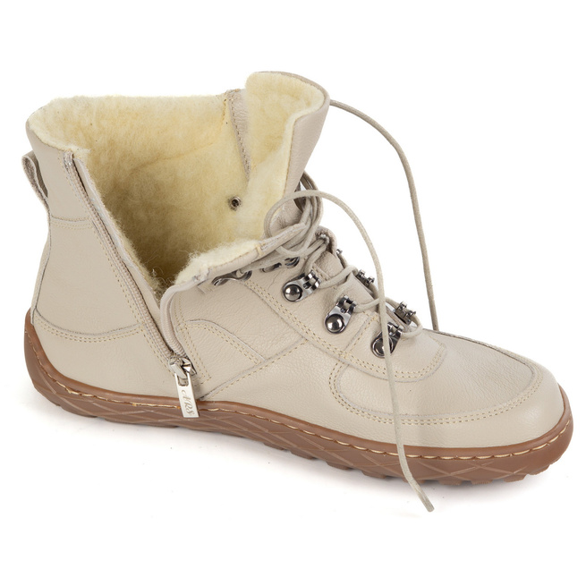 Dámské minimalistické zimní kožené boty barefoot 1292 beige