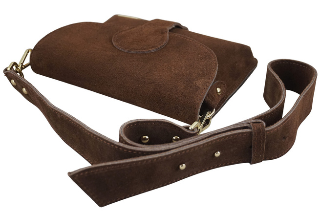 Semišová poštovní taška se širokým popruhem - hnědá