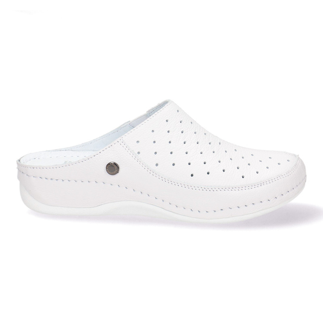 Dámské žabky Pollonus potažené kůží, bílé perforované