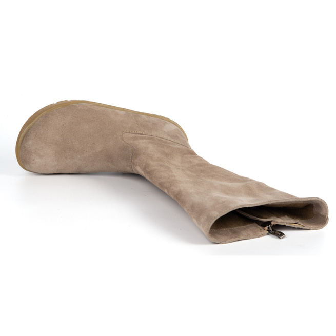 Buty damskie barefoot skórzane kozaki Olivier Hazel beżowe welur