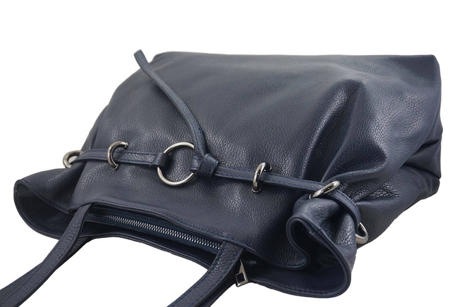Duża torebka skórzana na ramię - Granatowa