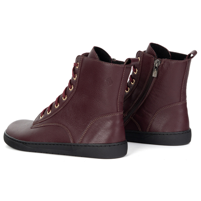 Buty damskie barefoot zimowe skórzane Olivier Liv 1303 ocieplane bordowe