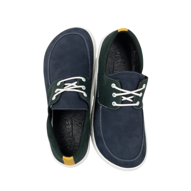 Mokasyny barefoot 0797W obuwie skórzane sznurowane granatowe
