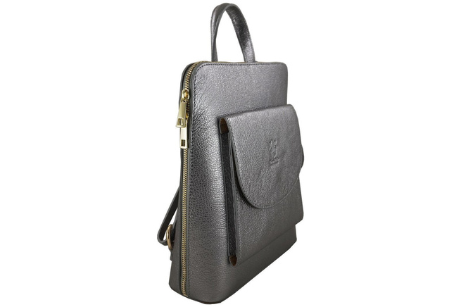 Batoh z metalizované kůže / poštovní taška 2v1 - tmavě zlatá