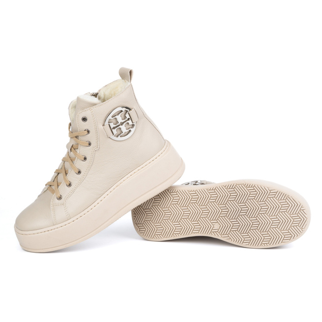 Dámské zimní zateplené kožené boty 1174 beige
