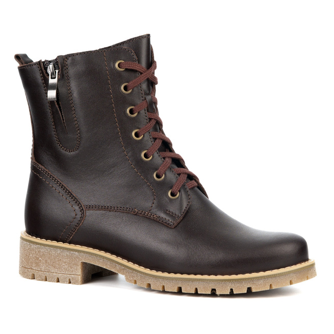 Damskie botki Lauren skóra naturalna ocieplane wełną ciemno brązowe