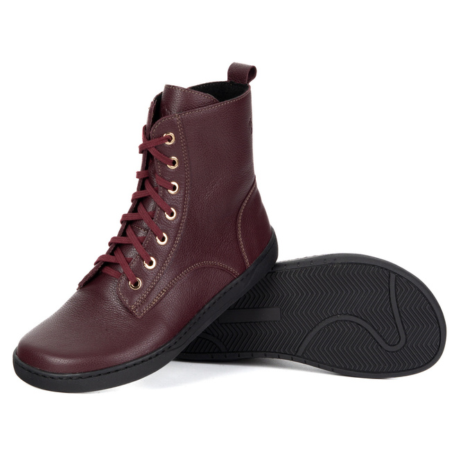 Buty damskie barefoot zimowe skórzane Olivier Liv 1303 ocieplane bordowe