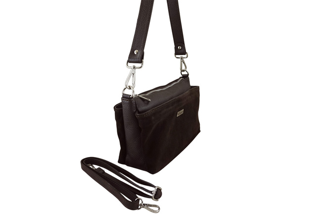 Prostorná poštovní taška z kůže a semiše - Hnědá tmavá