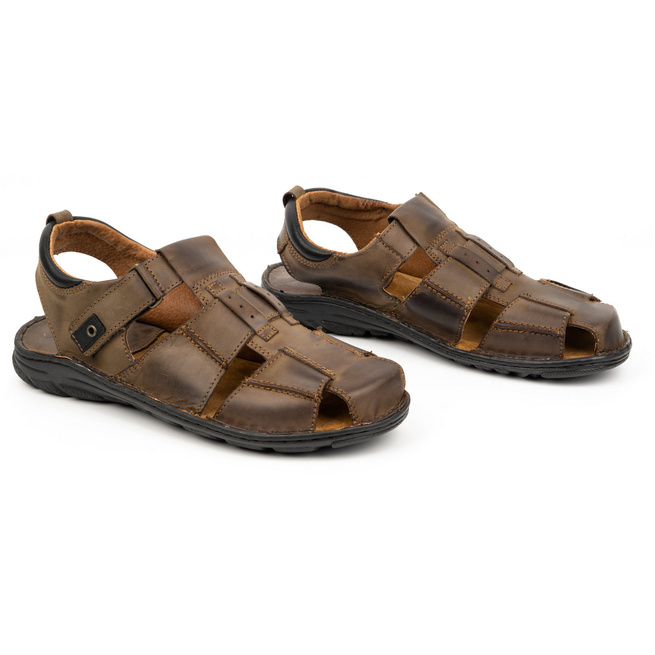 Pánské kožené sandály na suchý zip 948Ł hnědé