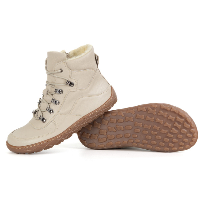 Dámské minimalistické zimní kožené boty barefoot 1292 beige