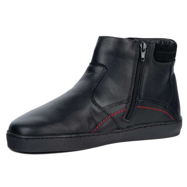 Buty męskie barefoot zimowe skórzane 756MP polskie obuwie z naturalnej skóry ocieplane czarne