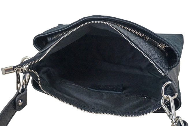 Prostorná poštovní taška z kůže a semiše - černá