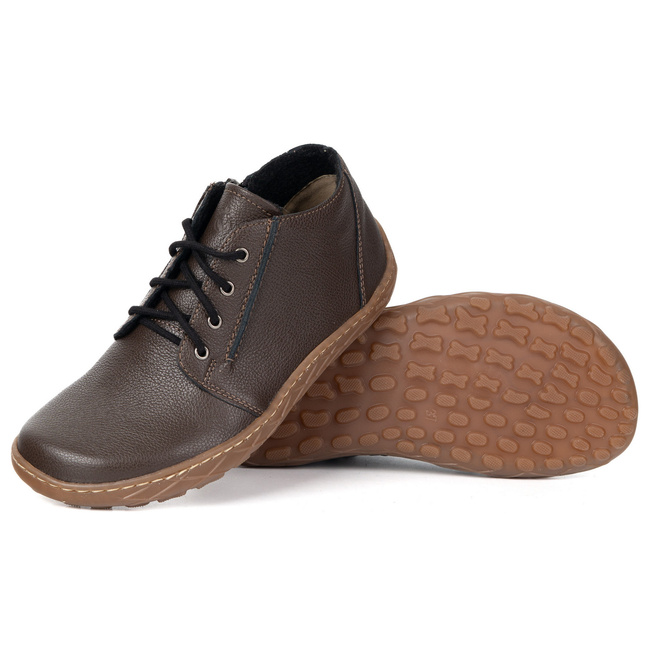 Buty damskie skórzane BAREFOOT lekko ocieplone za kostkę z zamkiem 787/2 brązowe