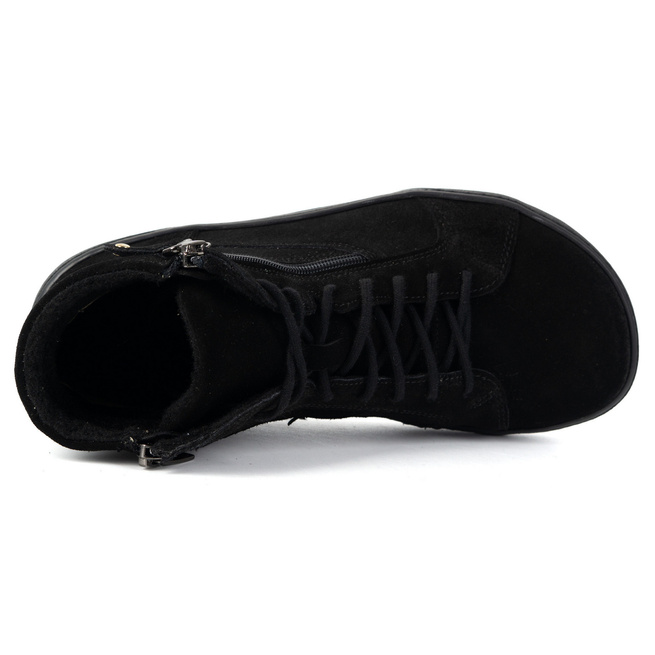 Damskie minimalistyczne buty skórzane zimowe barefoot 1261 czarny welur