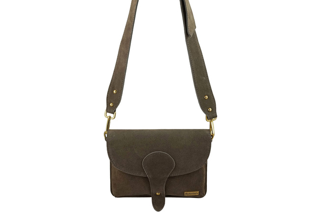 Zamszowa listonoszka na szerokim pasku - Beżowa ciemna