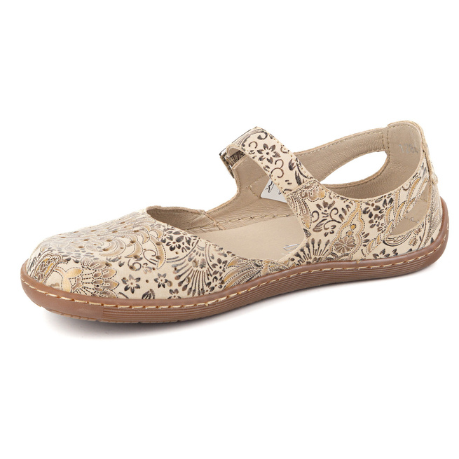 Damskie buty barefoot ze skóry naturalnej z printem 1284 beżowe
