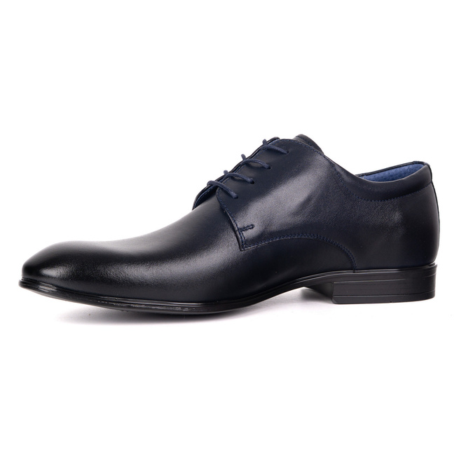 Buty męskie skórzane wizytowe Olivier 484 granatowe – klasyczne półbuty derby